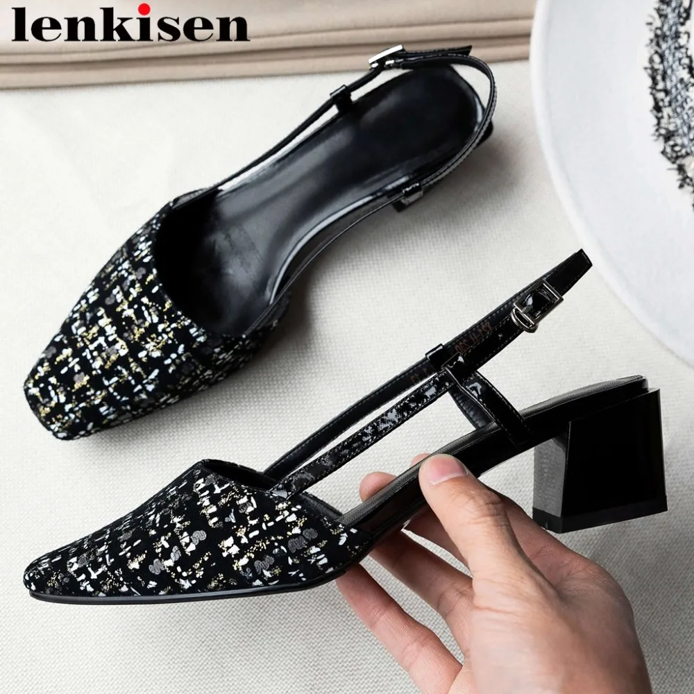 La Negro Lenkisen Del Cuero Hueco Sandalias Correa Dedo Med Cuadrado Oveja Pie Tacones Chicas Bastante Lujo Elegantes Grueso Zapato De L21 Hebilla Vintage gZwqB7gC