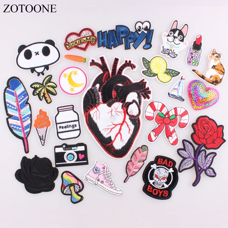 

ZOTOONE Cat Diamond Heart Patch Sew Sticker Cheap Embroidered letter Patch Iron on Patches for Clothing Parches Para La Ropa C