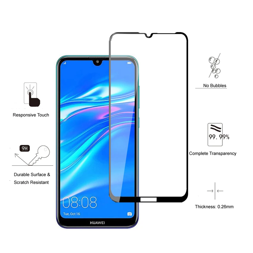 Черный 2 шт полное покрытие из закаленного стекла для huawei Y7 Pro /Y7 Prime /Y7 защита экрана из закаленного стекла - Цвет: Черный