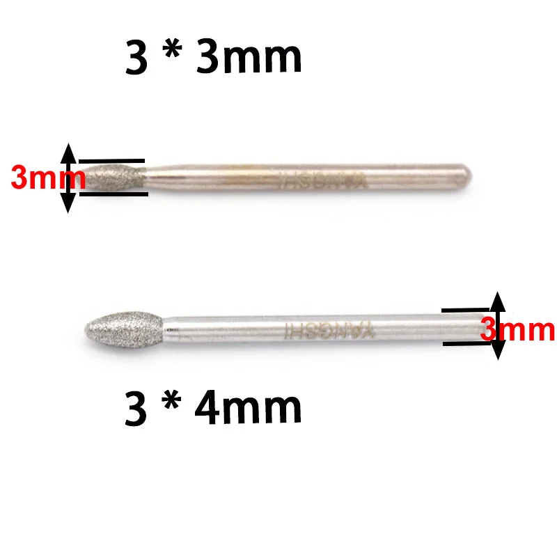 20pcs Meulage Diamant Tête Mini perceuse bavures Bit Set 3 mm tige pour outil rotatif