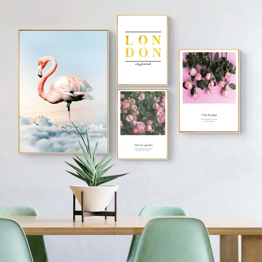 Pink Flamingo Flowers Posters Prints Flowers Quote Canvas Painting On The Wall For Living Room Home Decora Beautiful Colored Art (2)