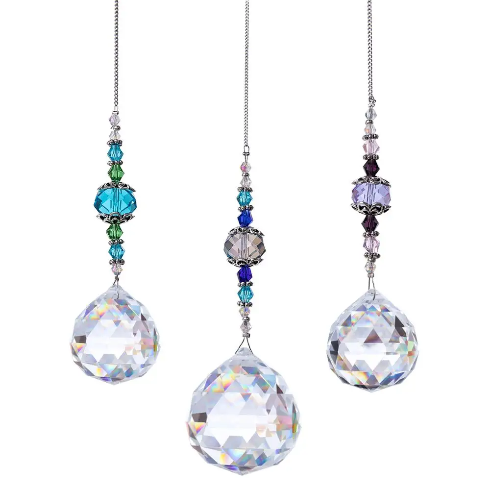 H&D Pack of 3,Clear Crystal Prism Ball Rainbow Maker Window Prisms Suncatcher Crystal Pendants for Home,Office,Garden Decoration