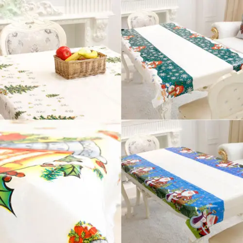 

Brand New Xmas Disposable Festive Christmas PVC Oilcloth Table Cloths Festive Rectangle Waterproof Tablecloth