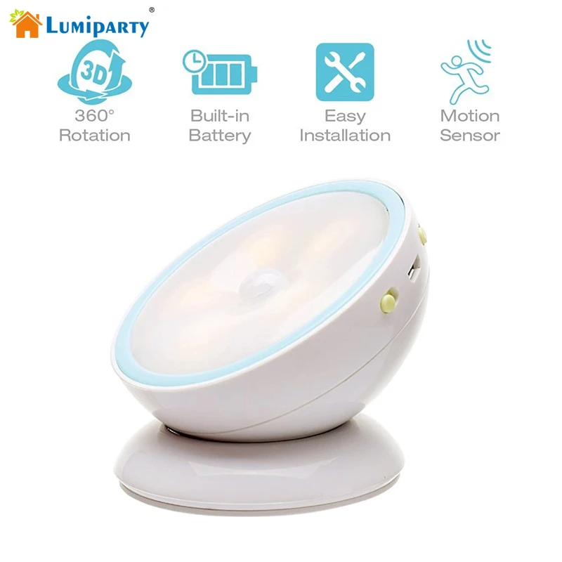 

Lumiparty Motion Sensor LED Night Light Magnetic 360 Degree Rotation Night Lamp 5 LED IR Motion Sensor Nigh Light Lamp for kids