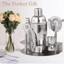 7pcs Bar Tool Cocktail Shaker Stainless Steel Stand Bartender Kit Jigger Opener Shaker Tong Drink Mixing for Party Bar Supplies