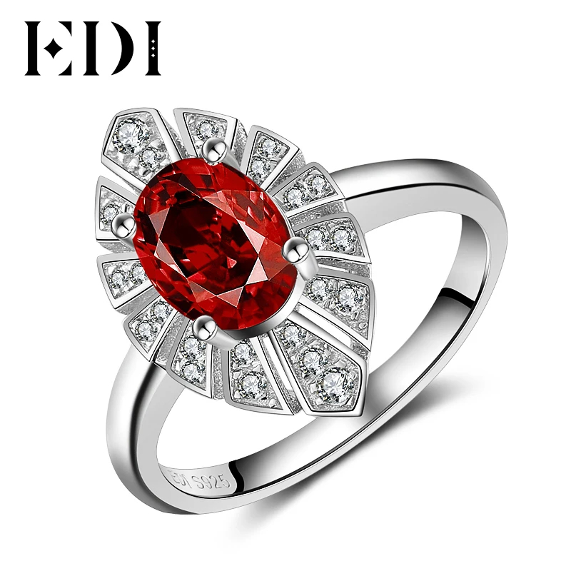 

EDI Woman Luxury 925 Sterling Adjustable Silver Ring Oval Natural Garnet Gemstone Engagement Ring For Women European Jewelry