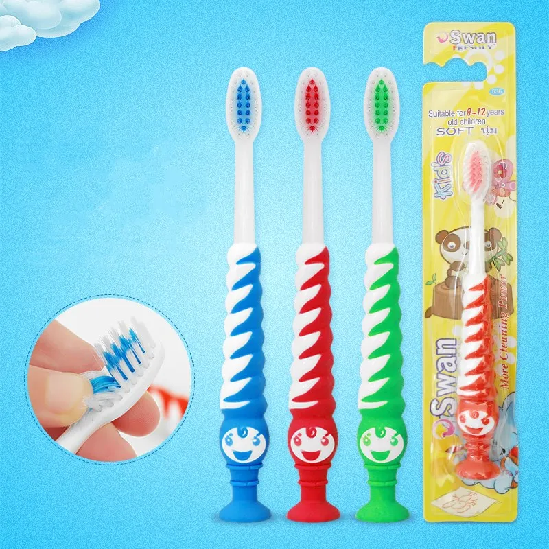 FM Children Toothbrush With Suction Cup Cute Face Superfine Soft Hair