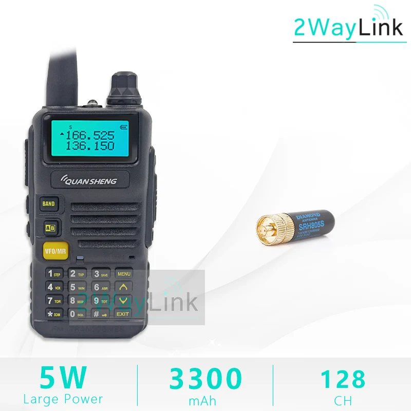 QuanSheng UV-R50 TG-UV2 Walkie Talkie UV-R50-2 UHF VHF 5 Вт двухстороннее радио 3300 мАч портативное Quansheng UV-R50(-1) Ham Radio TG-UV50R - Цвет: Add Short Antenna