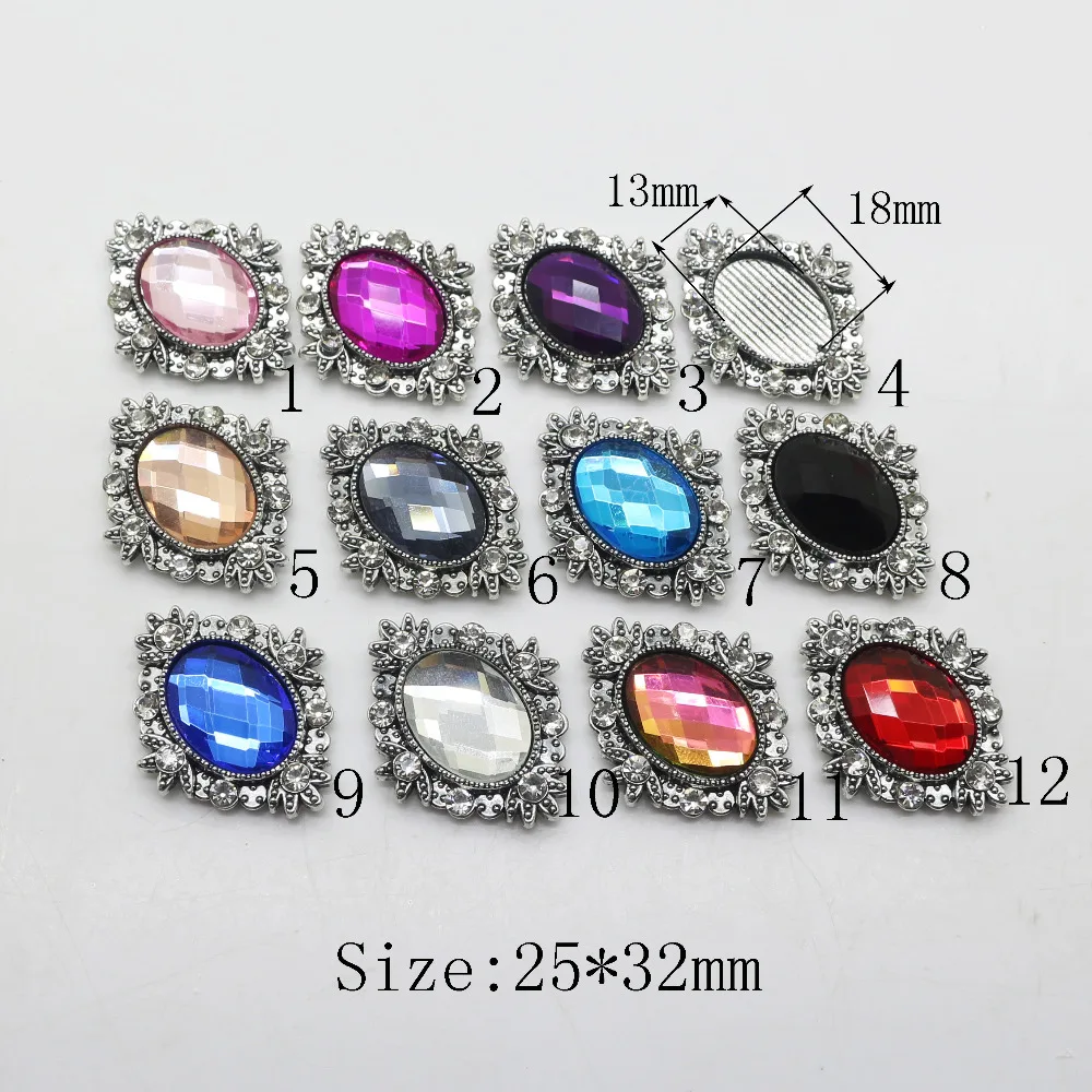 

Fashion 50pc Retro color clear glass rhinestone button Wedding Decorative Flat back clothing metal crafts button DIY Accessories