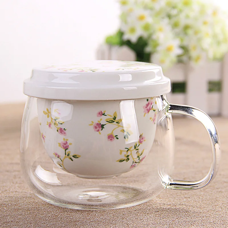 Керамический фильтр с внутренним поясом, покрытая цветочной чашкой, термостойкая Цветочная чашка, утолщенная устойчивая офисная чашка из трех частей