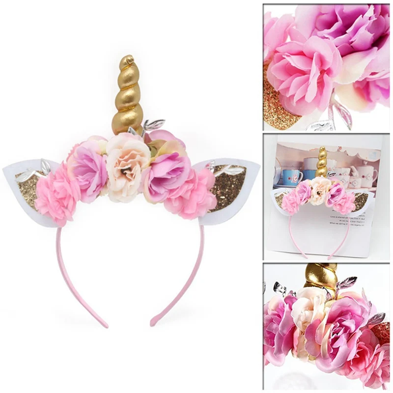 Милый каваи дети Радуга Единорог Рог Hairband Дети шифон повязка на голову "Единорог" блеск Пасхальный обруч для волос бонусные аксессуары для волос