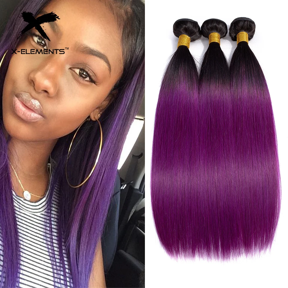 X-Elements Hair Ombre Peruvian Straight Hair Bundles Non Remy Ombre Hair Extensions 1 3 4 Pcs Two Tones Color Hair Weave Bundles (26)