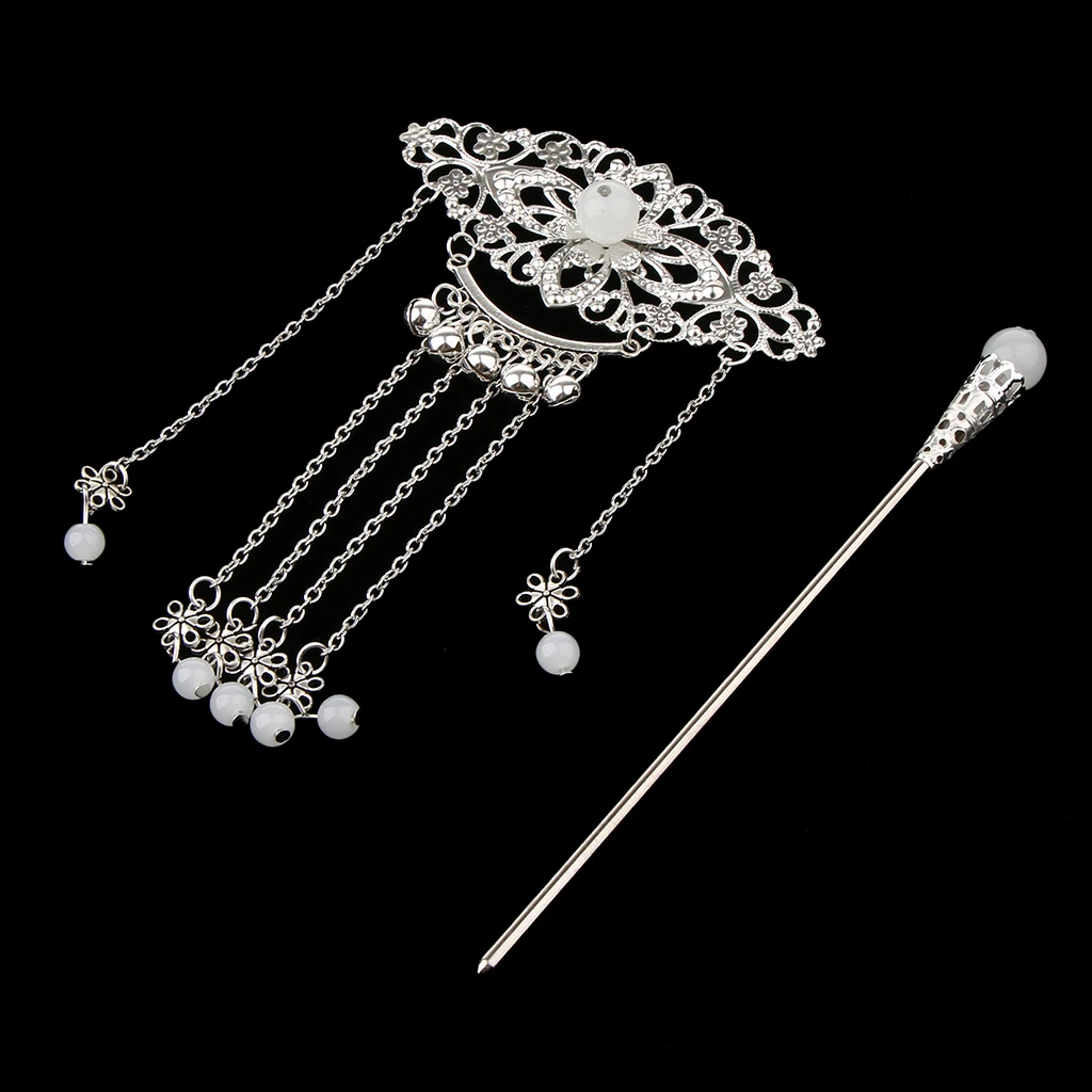 Womens Retro Traditional Chinese Wedding Floral Tassels Bells Hair Stick Chignon Chopsticks Headwear Jewelry