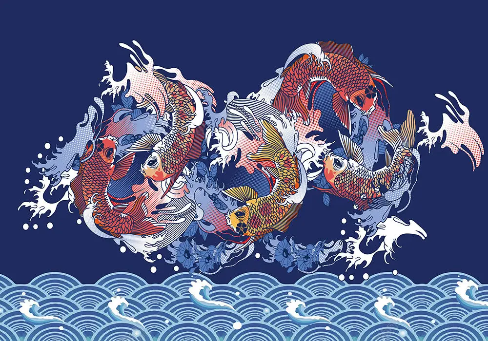 Custom wallpaper Chinese style fashion simple hand-painted auspicious clouds carp background wall decoration waterproof material Custom wallpaper Chinese style fashion simple hand-painted auspicious clouds carp background wall decoration waterproof material