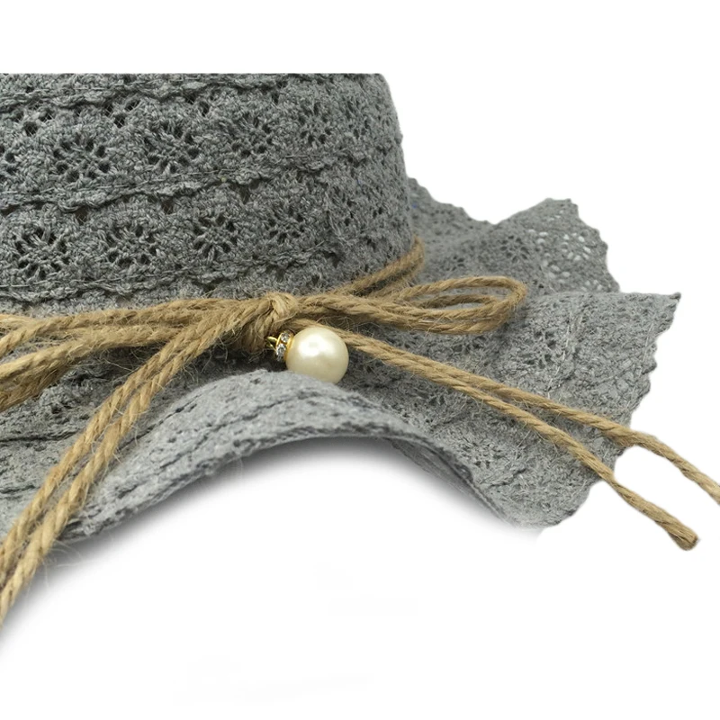 لطيف الدانتيل الصيف sunhats الطفلات موجة حافة شاطئ كاب الأطفال الشمس مع القوس اللؤلؤ الاطفال طوي أحد قبعة جديدة YY18078