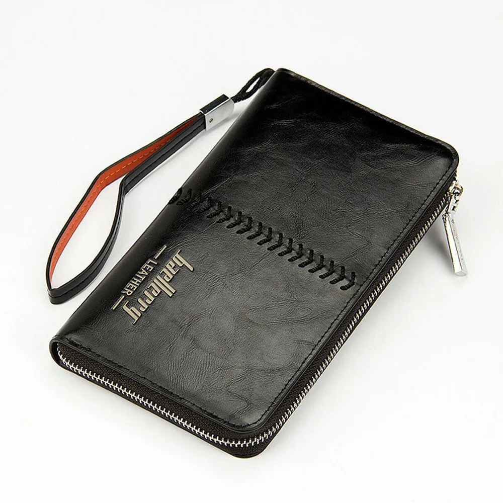 

New simple portable retro men's long zipper wallet solid color slim wallet credit card dollar thin mobile phone bag