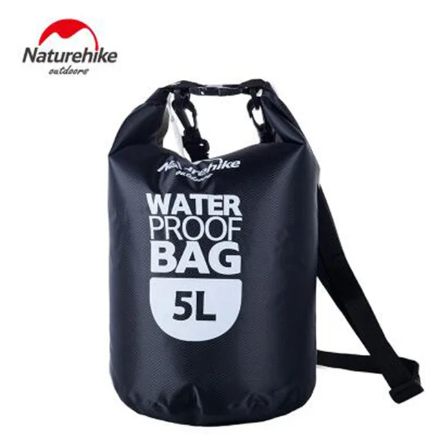 NatureHike 5L 20L 60L водонепроницаемый мешок Сверхлегкий дрейфующий Сухой Мешок Пляжный дрейфующий Дайвинг Плавательный компрессионный мешок для хранения - Цвет: Black-5L