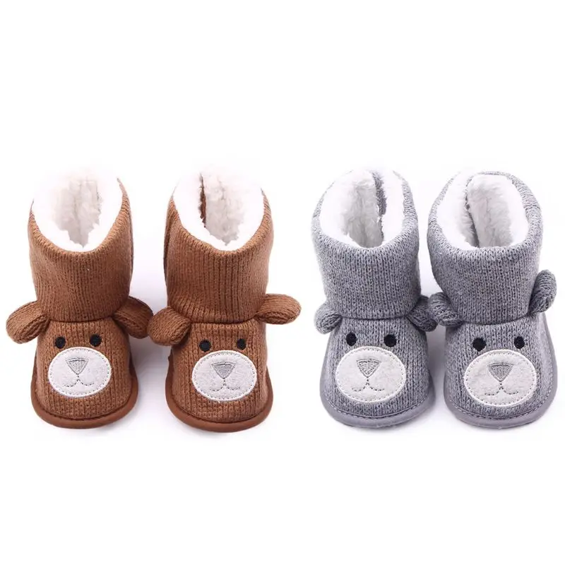 

1Pair Toddler Baby Cartoon Bear Crochet Knitted Snow Boots Plush Lining Mid Calf Shoes Snow Boots Boy Girl