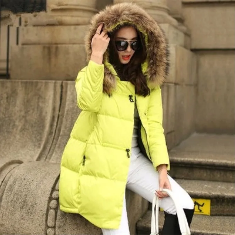

Winter Women Jacket Casual A-line Down Cotton Padded Parkas Fur Collar Hooded Thicken Warm New Fashion Outwear Long Coats 2018