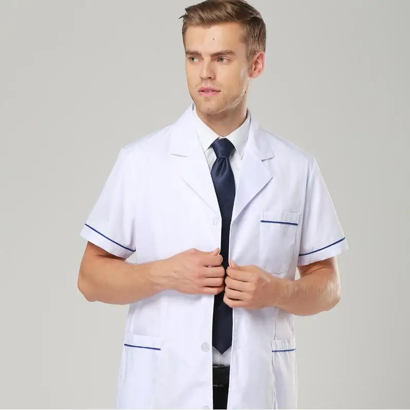 

White coat long short-sleeve doctor OverCoat lab Uniform nurse clothing Hospital clinic Pharmacy white overcoat work wear