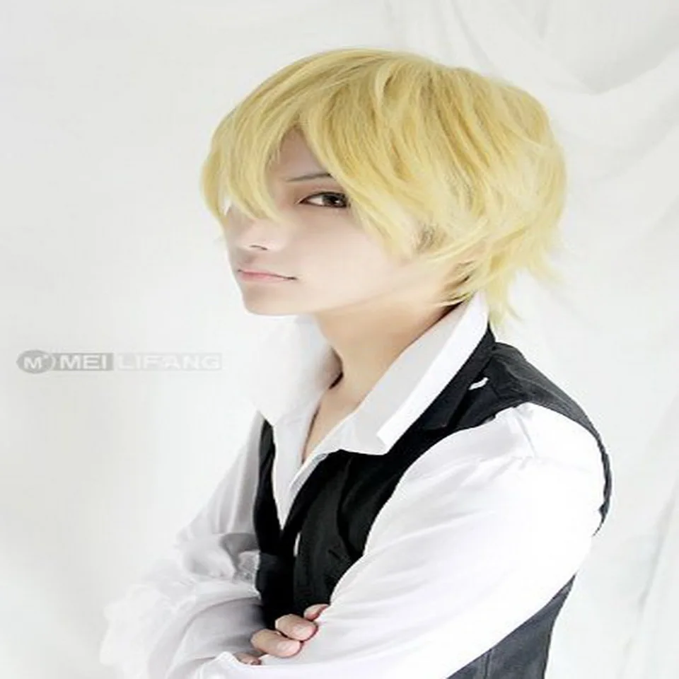 

Cheap Anime Heiwajima Shizuo Cosplay Wig Men Short Synthetic Hair Golden Blonde Halloween Costume Fluffy Party Wigs