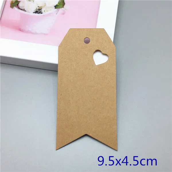 9.5x4.5cm brown 12 шт крафт-бумага ручной работы подвесные ярлыки на одежду коробка для упаковки подарка/картонные бирки на заказ ювелирные изделия пустая цена галька карта - Цвет: 9.5x4.5cm brown