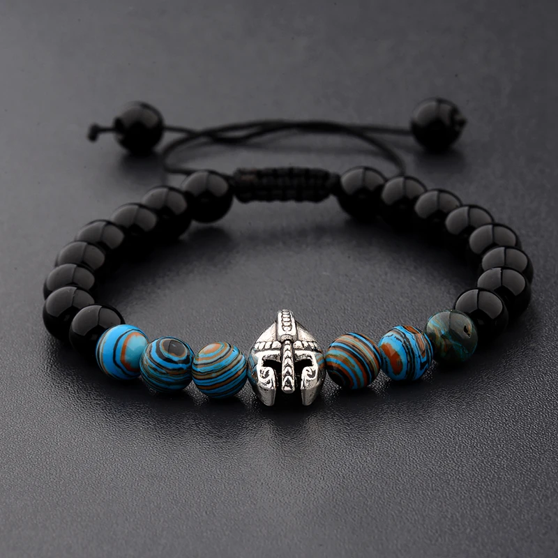 2020 Drop Shipping Roman Knight Spartan Warrior Gladiator Helmet Bracelet Men Stone Bead Bracelet Mala Yoga Elastic Bracelet