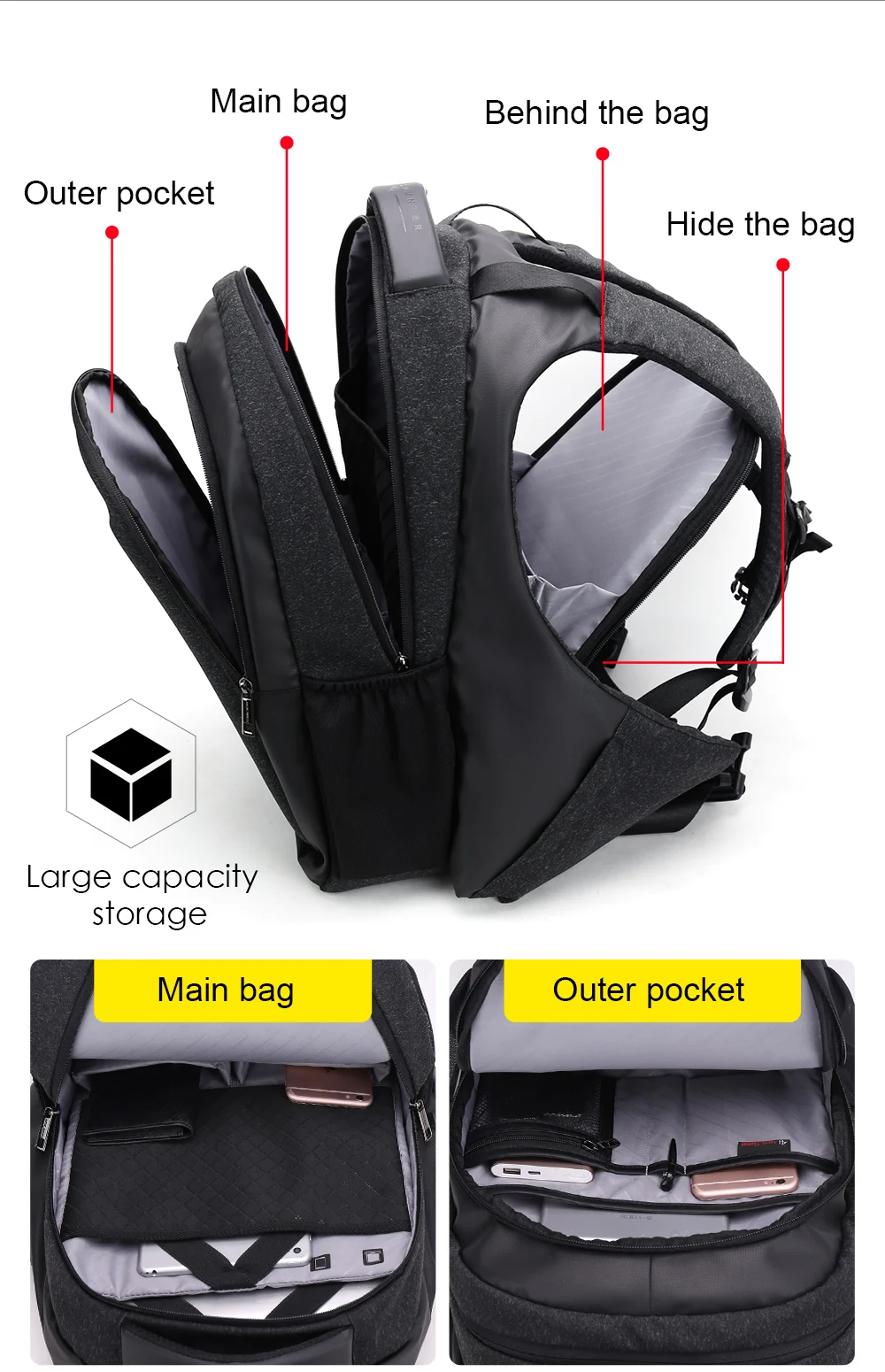 ARCTIC HUNTER дизайн Мобильный Мощный Ручной теплый рюкзак женский рюкзак для ноутбука мужской модный повседневный рюкзак с usb-портом Противоугонный