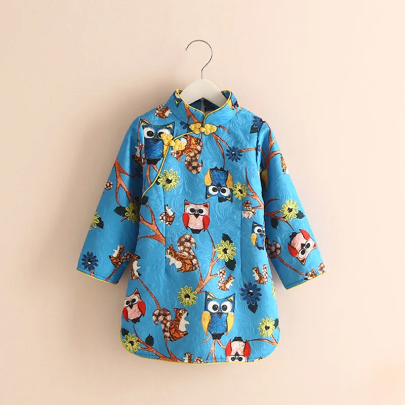 

Winter Velvet Qipao Chinese Style Featured Girls Dresses Long Sleeves Floral Kids Vestidos Baby Clothes T13085DCO