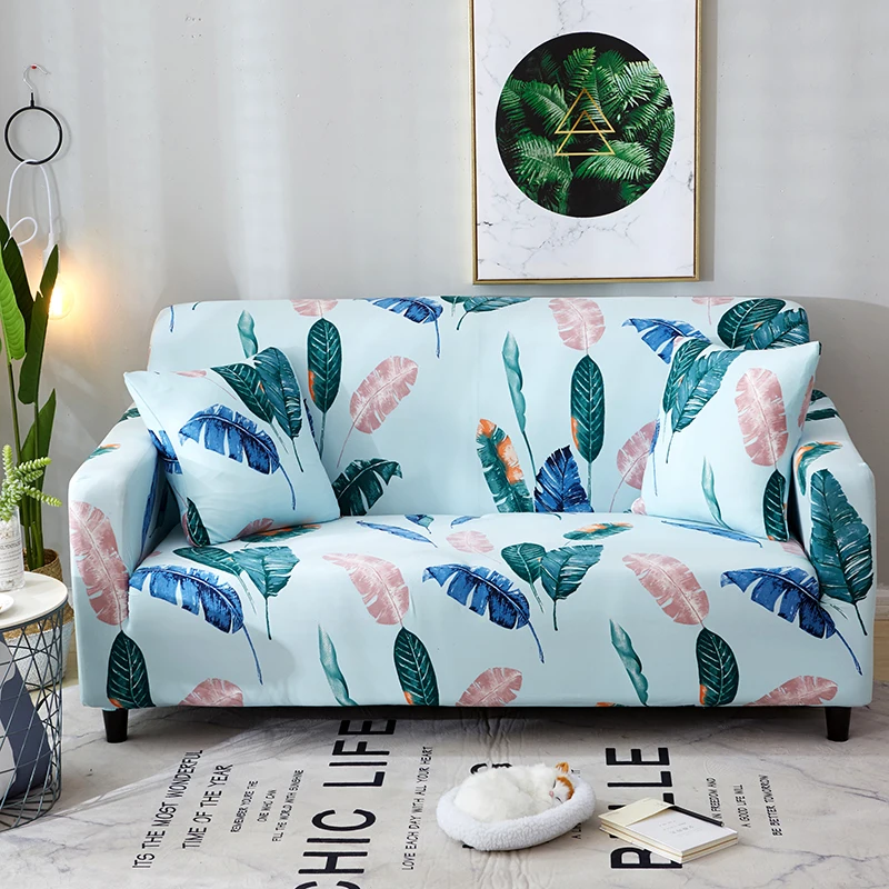 

Monstera Sofa Cover Fern Plants Feather Spandex Elastic Slipcovers Protective Stretch All-inclusive Couch Cover for Living Room