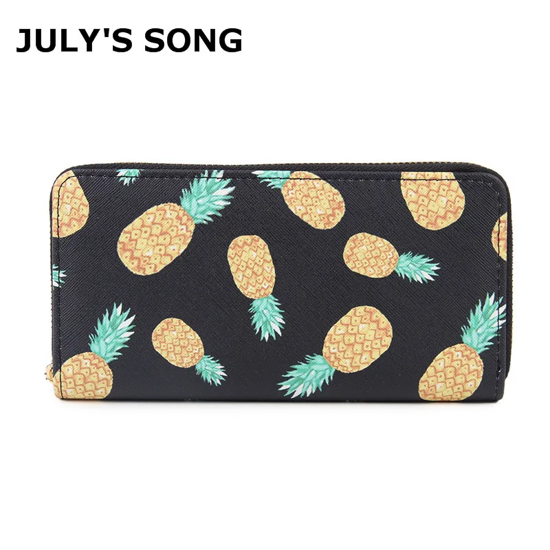 

Women Pineapple Fruit Printing Summer Long Wallet PU Leather Phone Pocket Ladies Card Holder Bag Girls Zipper Coin Purse