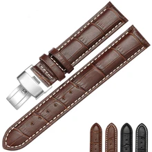 Hight Qualidade 20mm Watch Band 22mm Das Mulheres Dos Homens de Couro Marrom Relógio À Prova D’ Água Cinta Genuína Fivela de Aço Pulseira Preta