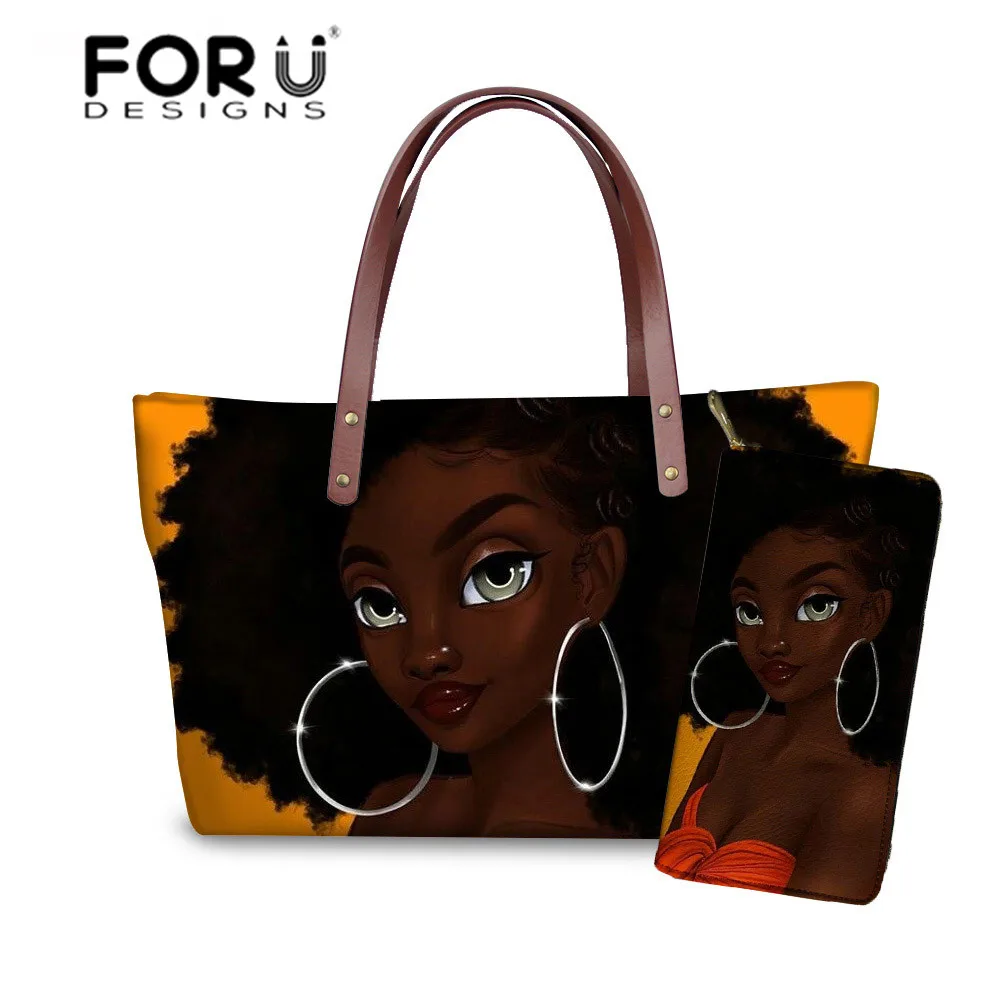 FORUDESIGNS/черный Для женщин арт-американском стиле детские футболки для девочек, с принтом, Сумки& Кошелек Дамская 2 шт./компл. Летняя Пляжная сумка женские сумки