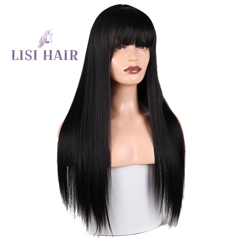 US $10.77 45% OFF|LISI HAIR Blonde Long Straight Wig With Bangs Synthetic H...