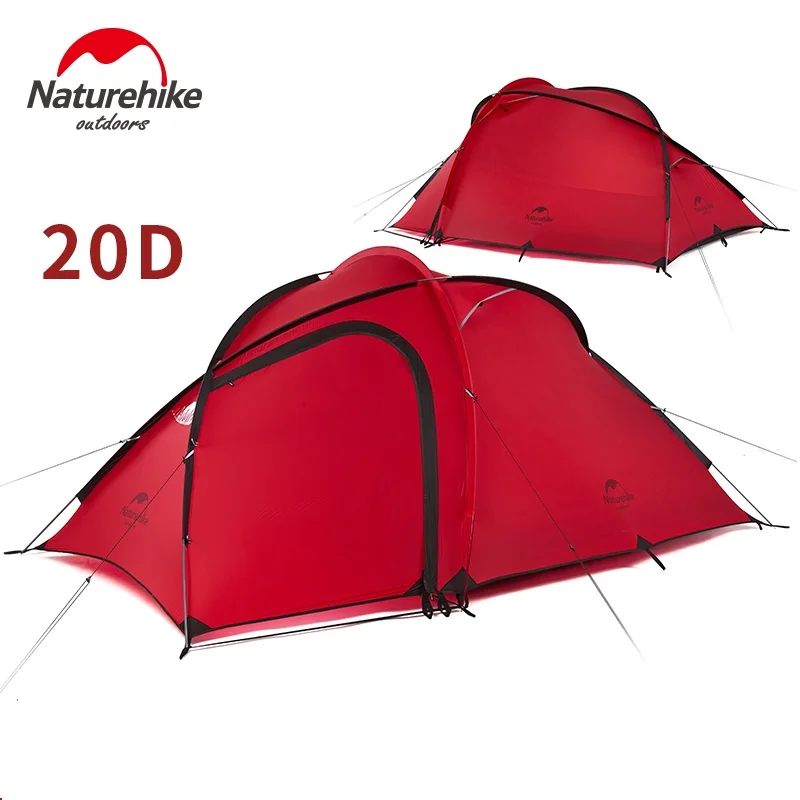 NatureHike Hiby 3 Человек Палатка Открытый 2 комнаты 20D нейлон силиконовые Сверхлегкий семья палатка красный/серый - Цвет: 3 man red