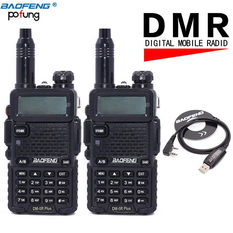 2PCS Baofeng DM-5R plus Two-way radio VHF/UHF Timer1 Dual Band DMR Digital Radio DM 5R 10 km Walkie Talkie Transceiver+usb cable