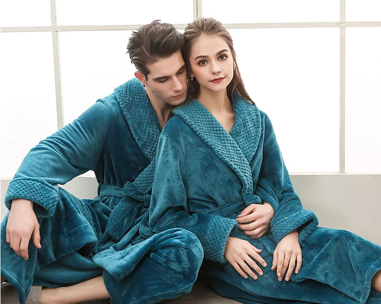 Queenral Man And Woman Robe Winter Long Bathrobe Warm Flannel Satin Male And Female Robes Sleepwear Sexy Pajamas Nightgown    8