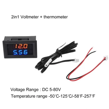 

2in1 Car Voltage & Temperature Meter Dual Dispaly Voltmeter + Thermometer for 5v 12v 24v 48v 60v 72v