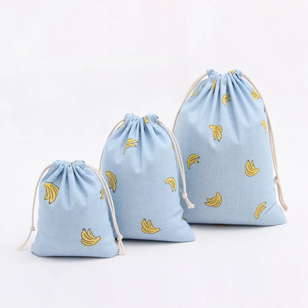 Hot Sale 1Pcs Drawstring Gift Bags Cotton Blue Banana Pouch Cartoon