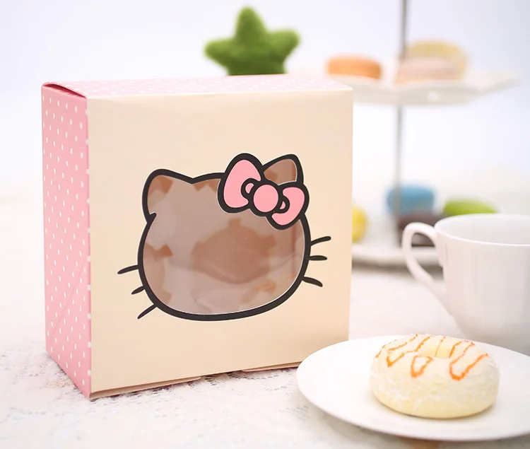 

16*16*7cm Hello Kitty Cupcake Boxes With Window Cookie Packaging Box100pcs/lot Free shipping
