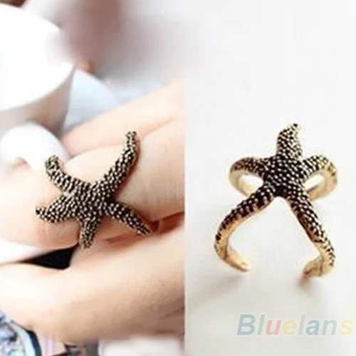 

Hot Retro Vintage Fashion Style Bronze Golden Alloy Sea Animal Starfish Ring 7ET5 BCXQ