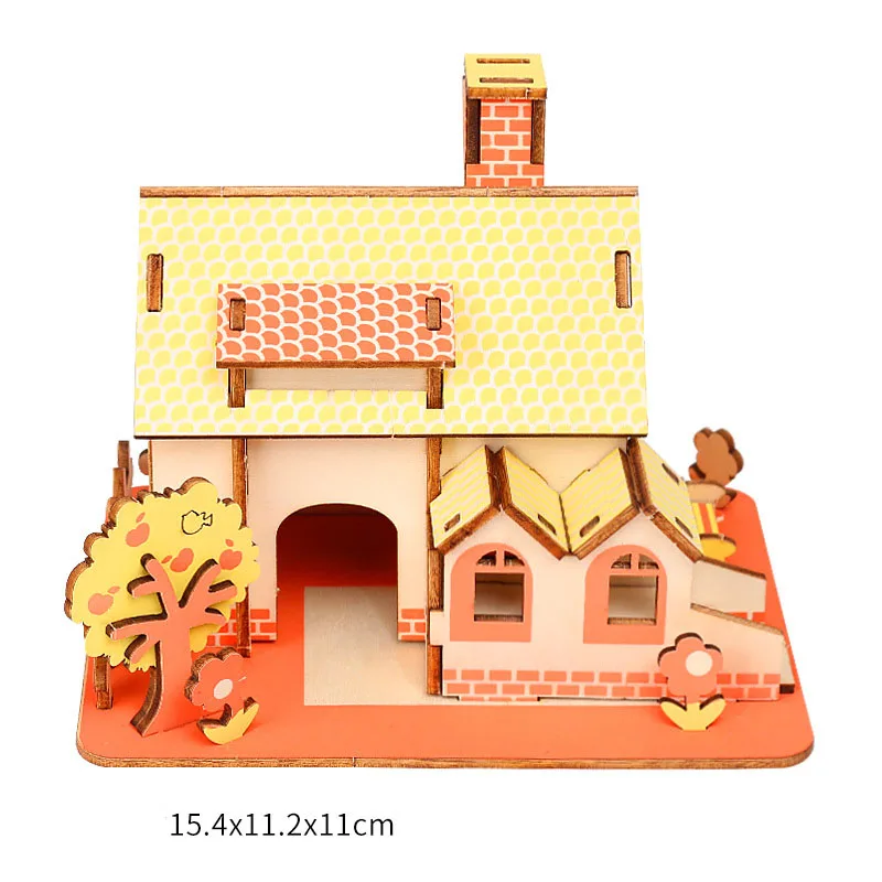 1 Лазерная резка древесины 3D головоломка игра дом замок Развивающие игрушки для детей новая Головоломка 3D деревянный автомобиль автобус вертолет девочек - Цвет: 1