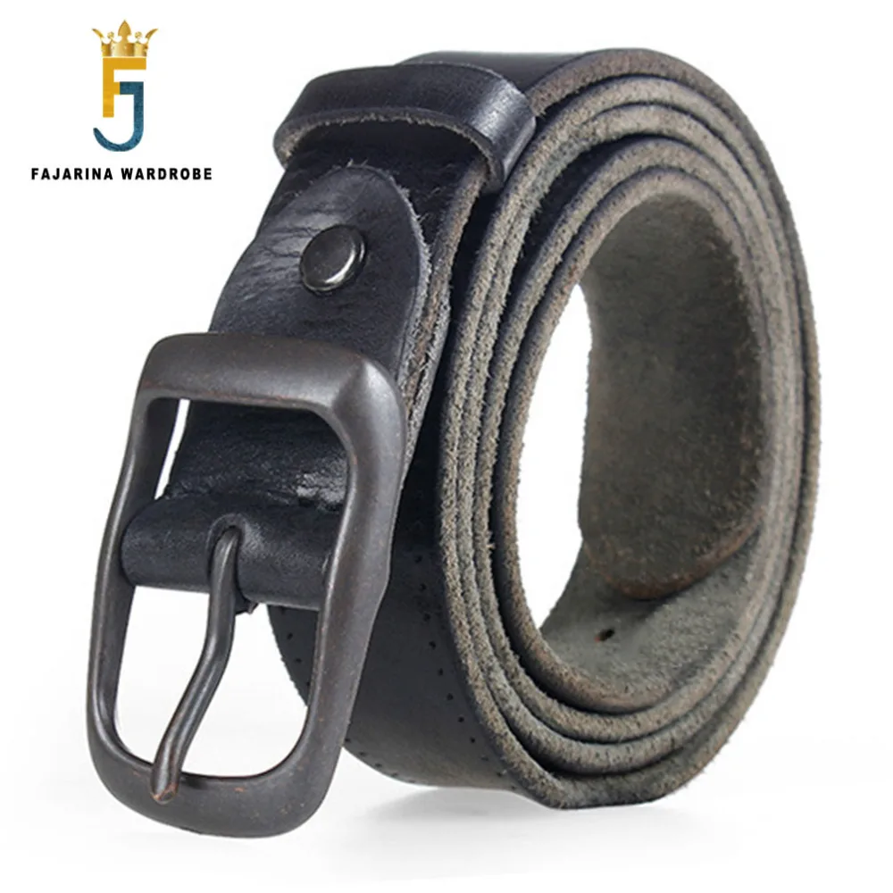 FAJARINA Unisex Retro Style Cow Skin Belt 3.3cm Wide New Design Top Quality Genuine Leather Belts Straps Male Female N17FJ326