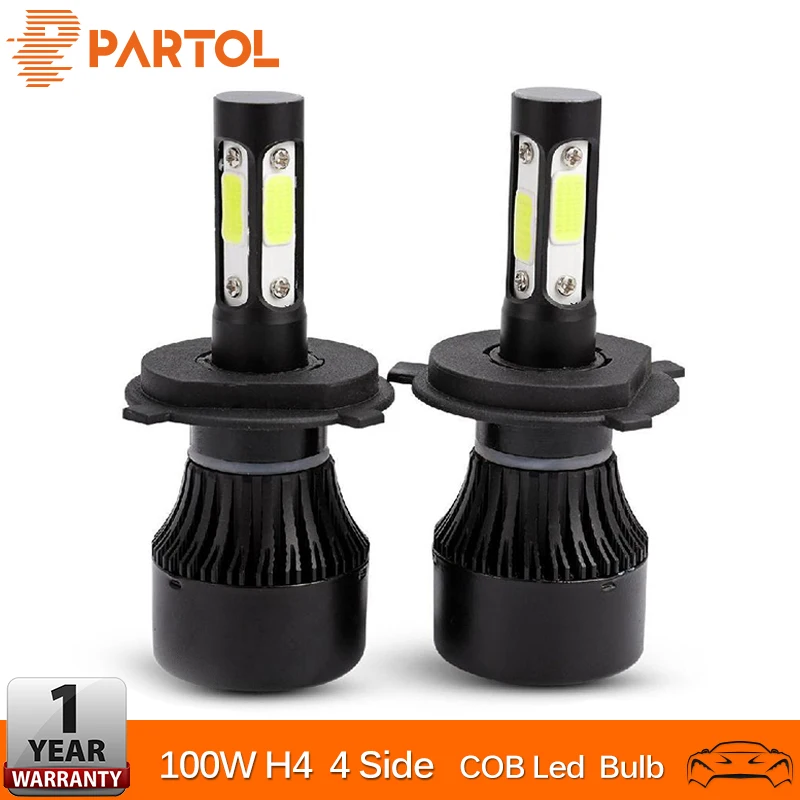 

Partol 4 Side Lumens 100W 10000lm H4 Hi lo Beam Car LED Headlight Bulbs Auto Headlamp LED Light 12v 24v for VW Golf Nissan Kia