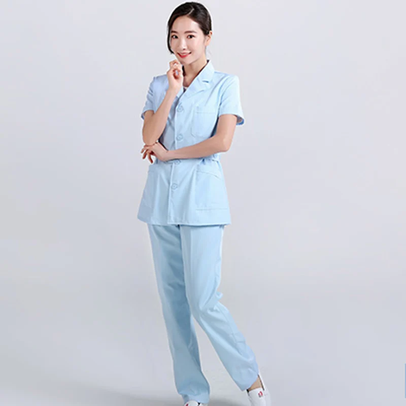 Длинный халат Больничная медицинская одежда для кормящих одноцветная для женщин Летняя и зимняя одежда из хлопка мягкая ткань медсестры пальто+ брюки - Цвет: photo