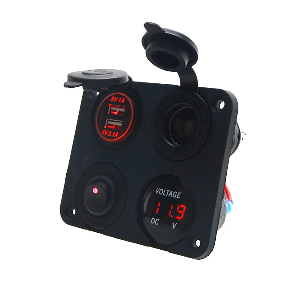 

Car Yacht Modified Four-Hole Panel With Dual USB Car Charger Cigarette Lighter Female Seat Voltmeter Switch