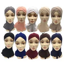 2019 мягкие мусульманская полное покрытие Внутренняя Хиджаб Кепки исламский шарф шеи дамская шляпа без полей арабский головной убор оптовая