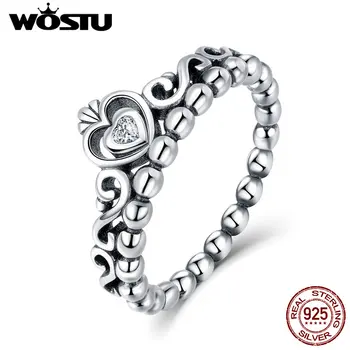 

WOSTU 2019 New Authentic 100% 925 Sterling Silver Crown Wedding Rings For Women Clear Crystal Original Ring Jewelry Gift CQR396