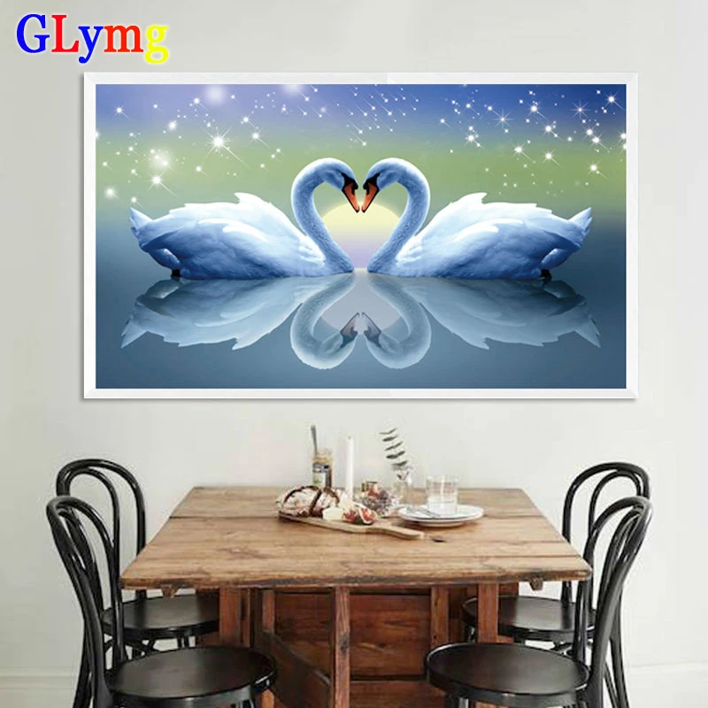 5d Diy Diamond Embroidery Beautiful Swan Cross Stitch Bright Crystal Round Diamond Star Diamond Painting Mosaic Animal Picture