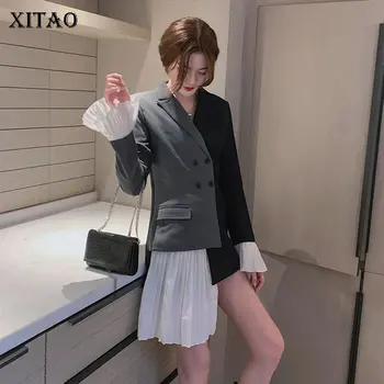 

XITAO Irregular Sheath Slim Blazer Women Korea Fashion Double Breasted Button Notched Collar Wild Joker Elegant New WLD2212
